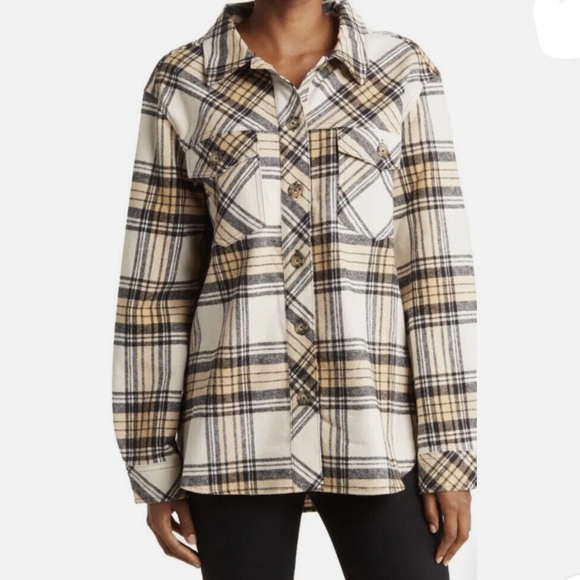 Sanctuary Toffee Plaid Button Down Shacket size S - Picture 1 of 7